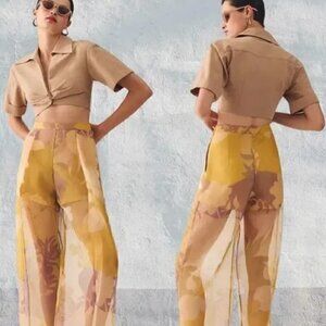 Anthropologie- Pankaj & Nidhi Printed Sheer Pants - XL NWT